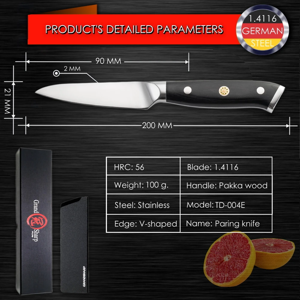 Grandsharp Набор ножей для повара немецкие Стальные Кухонные ножи Santoku Boning Bread Paring Cleaver домашний декор подарок шеф-повара на Рождество - Цвет: 3.5 inch paring