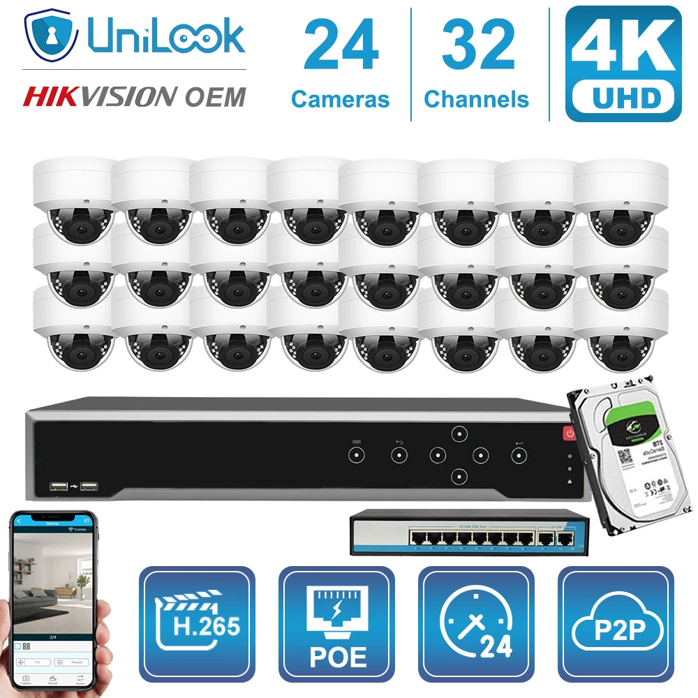 

24CH 4k 8MP POE IP Camera NVR Kit Outdoor Security CCTV Surveillance OEM Hikvision DS-7732NI-I4/16P Customized Plug&Play System