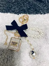 2020 nuevo de imitación de la perla botella de Perfume con llavero coche Soporte para Llavero bolsa encanto colgante accesorios arco clave Cadena de llavero