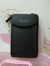 Billetera Color sólido de cuero para mujer, bolso de hombro, para teléfono móvil, billetera de cuero