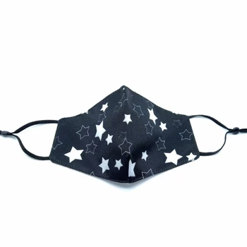 

Black fabric face mask with adult stars, washable with filter opening.