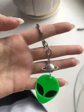 LLavero de cabeza de Alien acrílico, llavero de Alien verde fluorescente/llavero espacial/Kawaii/gótico Pastel/OVNI