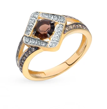 

Gold ring with cognac diamonds and раухтопазом sunlight