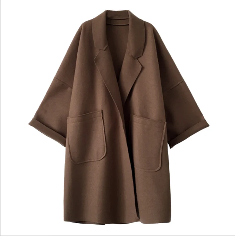 Зимнее шерстяное пальто большого размера Bangtan женское длинное Новое корейское темпераментное женское популярное шерстяное пальто