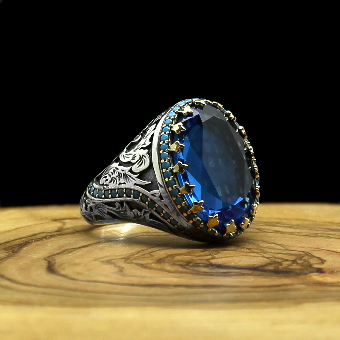 925 Sterling Silver Handmade Authentic Turkish Sapphire Ladies Ring Size 7-10 