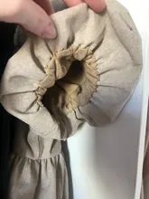 Ladies Dress Puff-Sleeve Square Collar Linen Khaki Vintage High-Waist Casual Summer Women