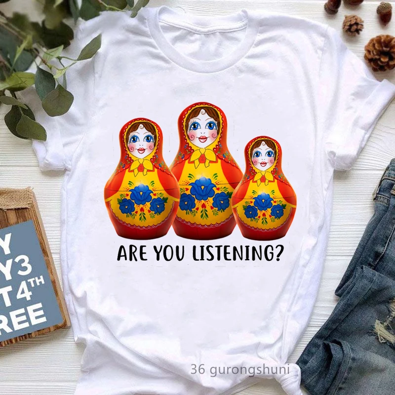 Russian Doll T-Shirt Women'S Clothing 2024 Funny Summer Fashion Tshirt Femme White Casual T Shirt Female Harajuku Shirt
