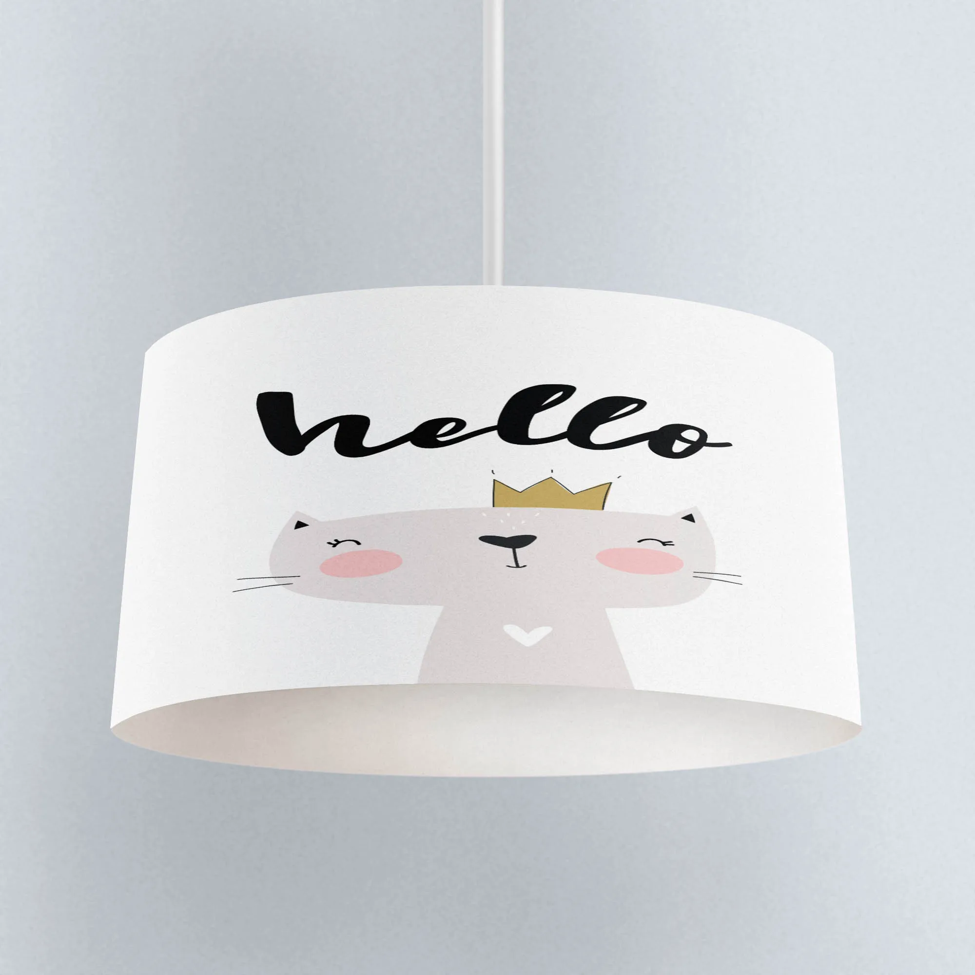 

Else Gray White Hello Cat Prince Scandinavian Print Fabric Kids Chandelier Lamp Drum Lampshade Floor Ceiling Pendant Light Shade