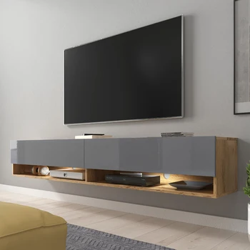 

SELSEY Wander Floating TV Cabinet 180 cm Golden Oak Gloss Grey with LED