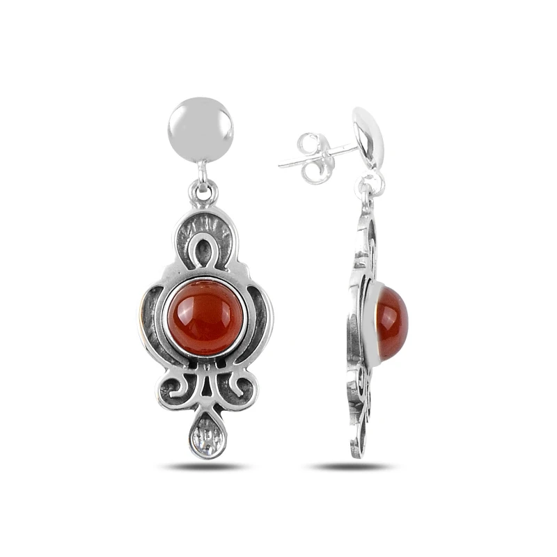 

Silver 925 Sterling Red Agate Stone Handwork Earrings