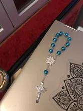 Perla de imitación de cuentas católica Rosario Católico comunión color plata alas colgantes del Crucifijo pulsera lindo regalo