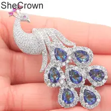 62x28 мм SheCrown большой тяжелый 15,2 г Феникс огонь с радужным мистическим топазом розовый турмалин серебряная брошь