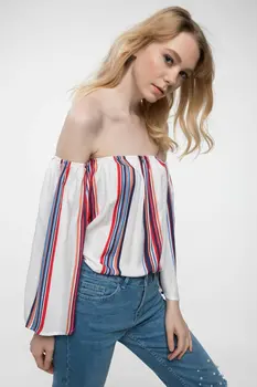 

DeFacto Fashion Woman Long Sleeve Blouse Ladies Sexy Off-shoulder Striped Shirts Female Casual High Quality Tops New-J2745AZ18SM