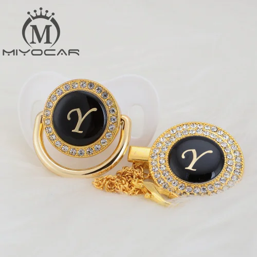 MIYOCAR имя инициалы Письмо Y Элегантный Серебряный bling соска и пустышка Клип BPA бесплатно пустышка bling уникальный дизайн SGS пройти LY - Цвет: LY-2  6-18M