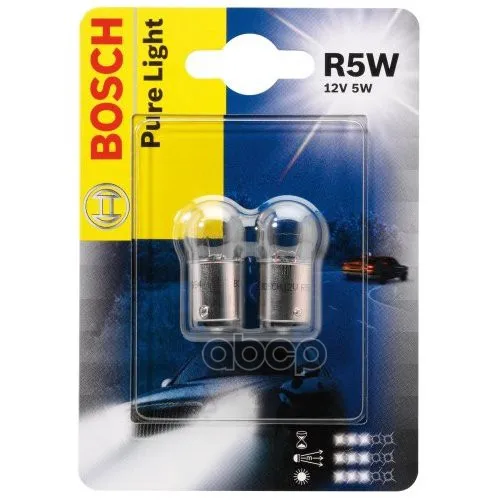 Комплект Ламп Накаливания Блистер 2шт R5w 12v 5w Ba15s Pure Light(Стандартные Характеристики) Bosch арт. 1987301022