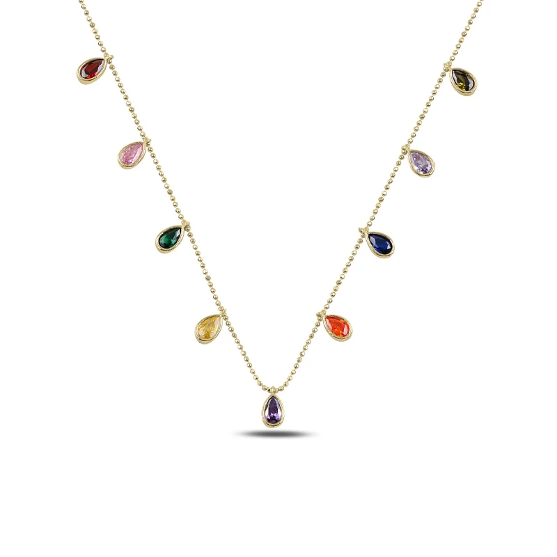 

Silver 925 Sterling Mixed Color Drop Zircon Cubic Zirconia Dangle Necklace