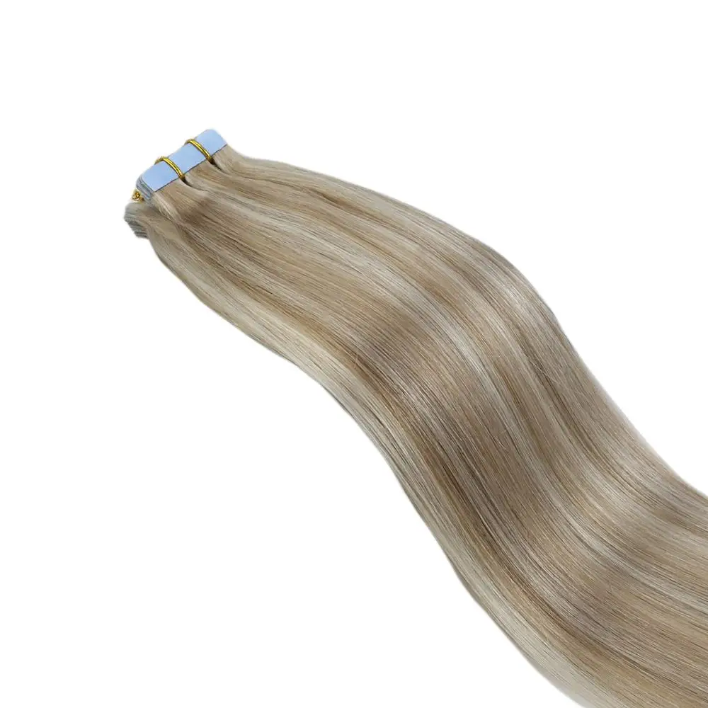 Бесшовные человеческие волосы для наращивания на ленте цвета пианино#18/613 шелковистые прямые 12-24 дюйма натуральные волосы для наращивания на ленте Remy