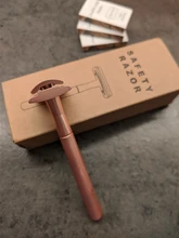 HAWARD-maquinilla de afeitar de doble filo para hombre y mujer, maquinilla de afeitar Manual clásica para la depilación, 20 hojas de afeitar, oro rosa