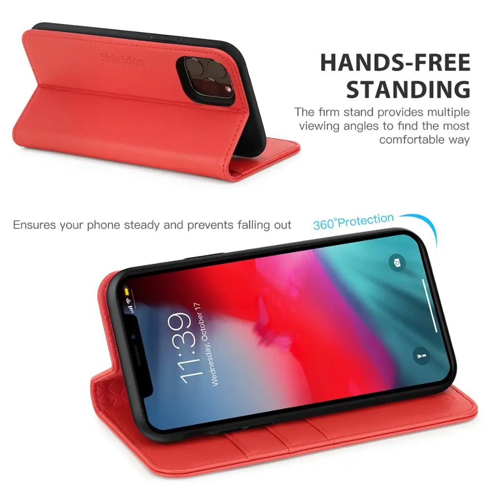 SHIELDON Чехол-бумажник для iPhone 11 Pro 5," Натуральная кожаные с отделениями для карт с подставкой и магнитной застежкой с функцией блокировки Rfid чехол