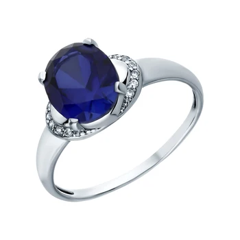

Silver ring with cubic zirconia and Sapphire synthetic sunlight sample 925
