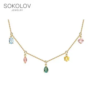 

Sokolov necklace in gold with a mix of stones, fashion jewelry, 585, women's male