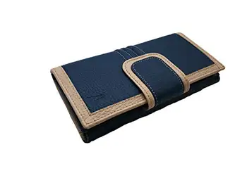 

Wallet for women in leather, two separate departments wallet, wallet and card holder, 19x10 cm. (Blue-Beige)