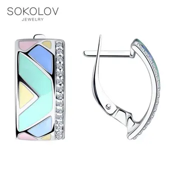 

Sokolov silver drop earrings with stones with enamel and cubic zirconia, fashion jewelry, 925, women's male, long earrings