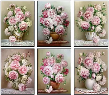 

Peony Flowers Collection - Counted Cross Stitch Kits - DIY Handmade Needlework for Embroidery 14 ct Cross Stitch Sets Color