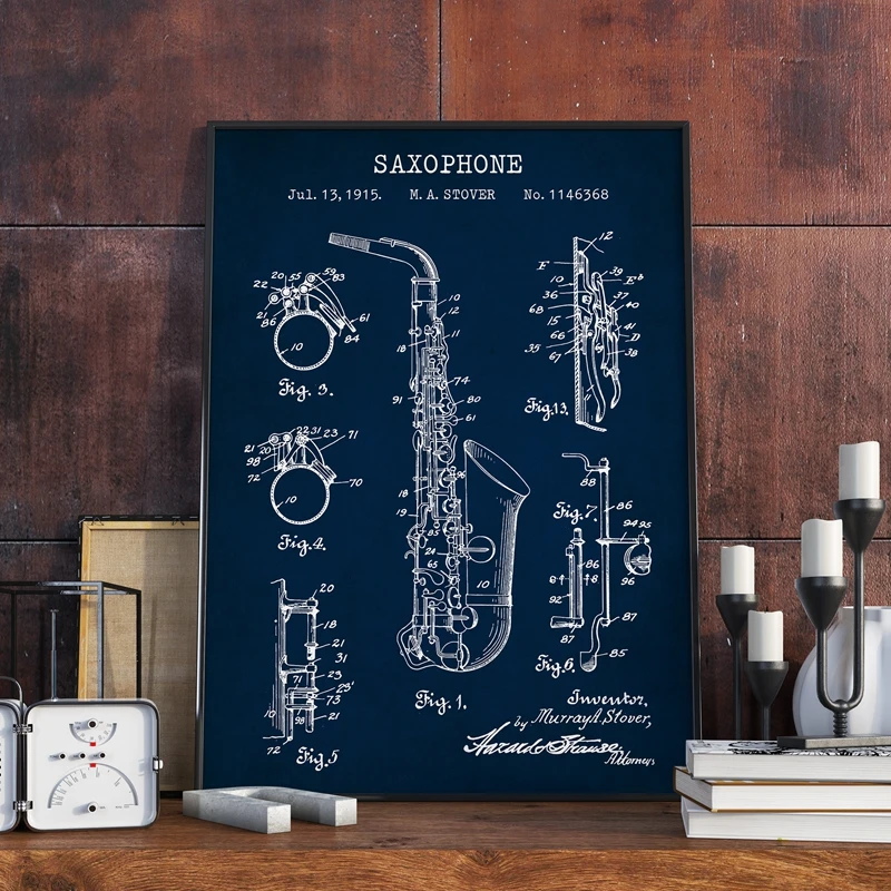 Saxophone Patent Prints Home Decor