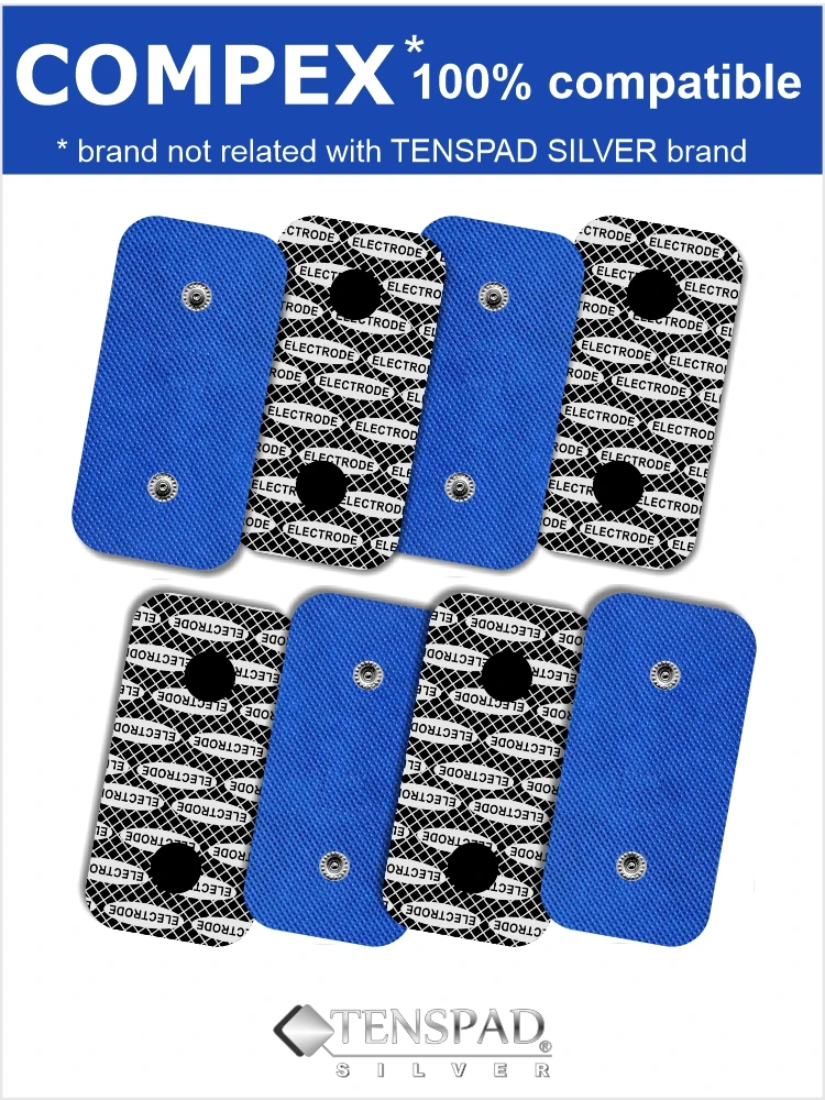 Tenspad Silver 8 Elettrodi Per Compex Con Pattern Argento, 50X100Mm Con 2 Snap Connettori