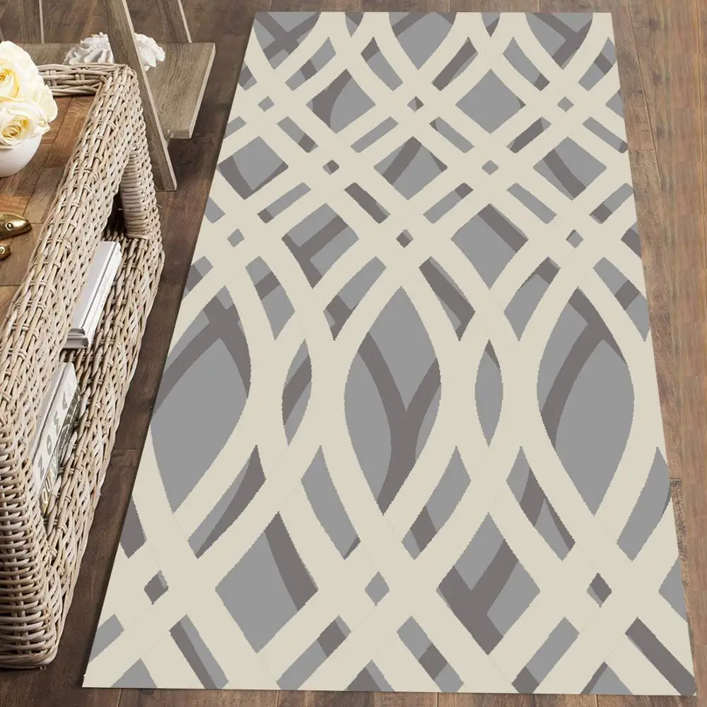 Else серый белый смешанные Геометрические линии Nordec 3d принт нескользящие микрофибры Моющиеся бегуны Коврики для прихожей