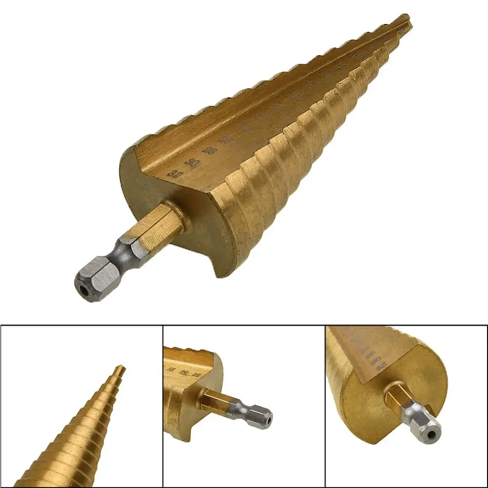 4 12mm 4 20mm 4 32mm Titanium Step Spiral Groove Conical Cone Drill HSS