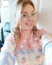 Suéter de punto Kawaii japonés para mujer, jersey de manga larga con estampado de fresa, Top de punto Rosa Vintage para Otoño e Invierno