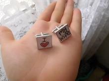 Gemelos de moda para hombres, diseño de I Love My Wife, buena pareja, camisa, abalorio de aleación de Zinc, 8C1735