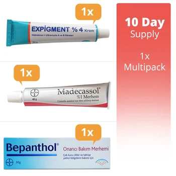 

Expigment 4% 30 Gr. + Madecassol 1% 40 Gr. + Bepanthol Protective Care 30 Gr. - 10 Day Supply - 1 x Multipack