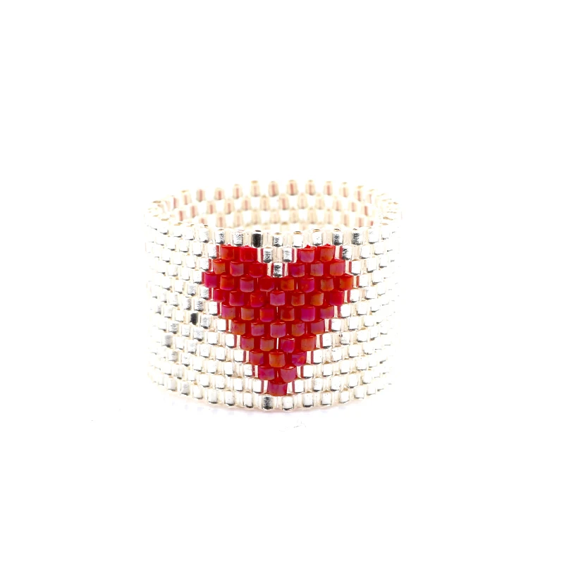 Miyuki, украшенное бисером, милое красное сердце, любовь, Серебряное Тканое кольцо, набор геометрических колец для свадьбы, вечеринки, дружбы, кольца, дропшиппинг, Boho, женские подарки