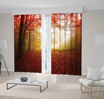 

Curtain in the Autumn Gerês National Park in Portugal Forest Trees Red Leaves Mystic Morning View Brown Beige