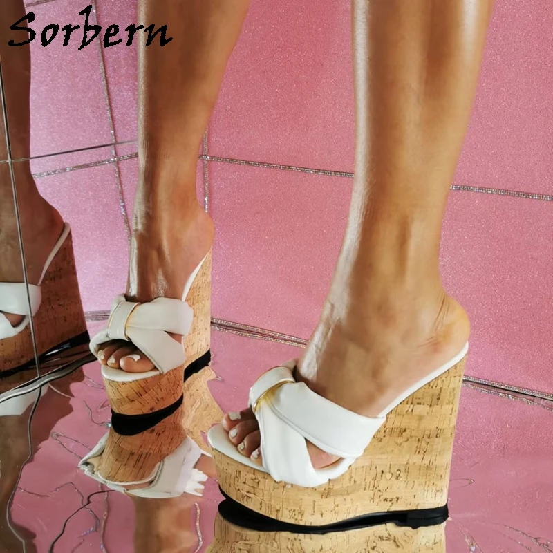 Sorbern Women Cork Wedges Slipper Platform High Heel Knot Comfortable