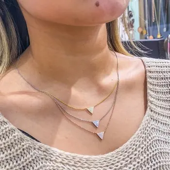 

Multi 3 Chain Triangle Style Style Silver Necklace