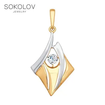 

Suspension SOKOLOV gold with cubic zirconia fashion jewelry 585 women's male, pendants for neck women