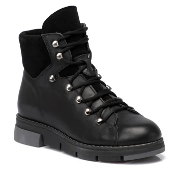 

Women's Black Leather Winter Ankle Boots