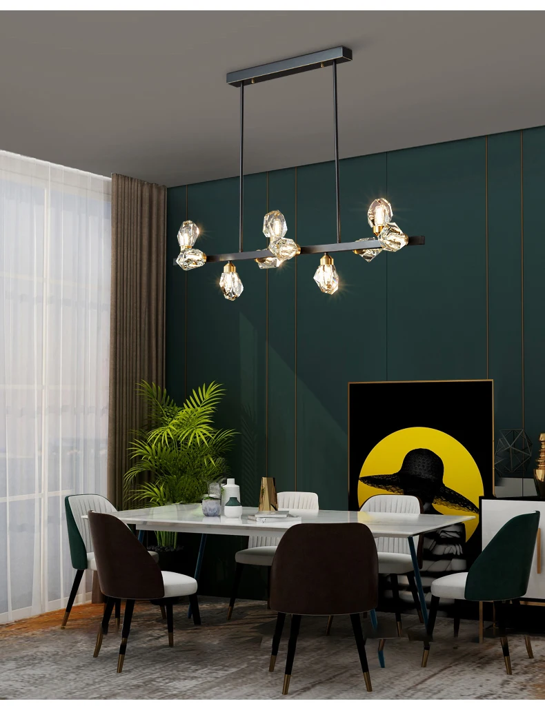 2022 Modern Nordic Copper Crystal LED Chandelier For Dining Room Kitchen Living Room Bedroom Ceiling Pendant Lamp Black G9 Light wagon wheel chandelier