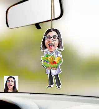 

Personalized Women 'S Dietician Caricature Of Wood Car Rearview Mirror ornament