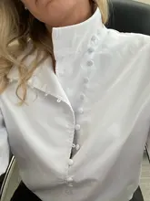 Turtleneck Blouse Puff-Sleeve White Shirt Ladies Top OOTN Office Elegant Casual Solid