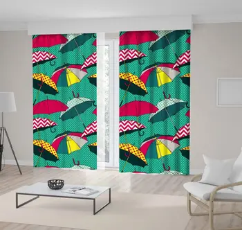 

Curtain Colorful Umbrellas Fun Patterns Polka Dots Zig Zag Hearts Raindrops Classic Red Yellow Green