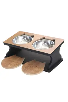 

Pets Double Bowls Dog Cat Food Water Feeder Ceramic Dish Bowl MDF Rack Cats Feeding Dishes Dogs Drink Bowl Pet Supplies new