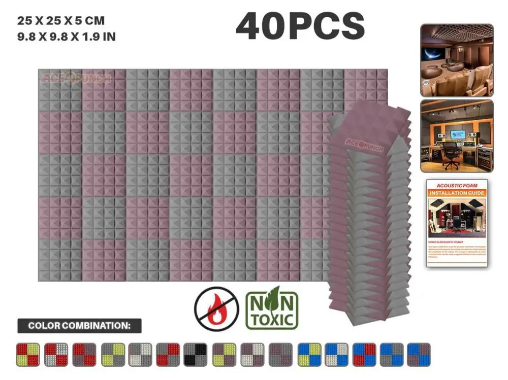 Arrowzoom 25*25*5 см(9,8*9,8*1,9 дюйма) Пирамида Студия Акустическая Пена плитка панель 40 шт. в упаковке 11 цветовых комбинаций KK1034 - Цвет: Coffee and Gray