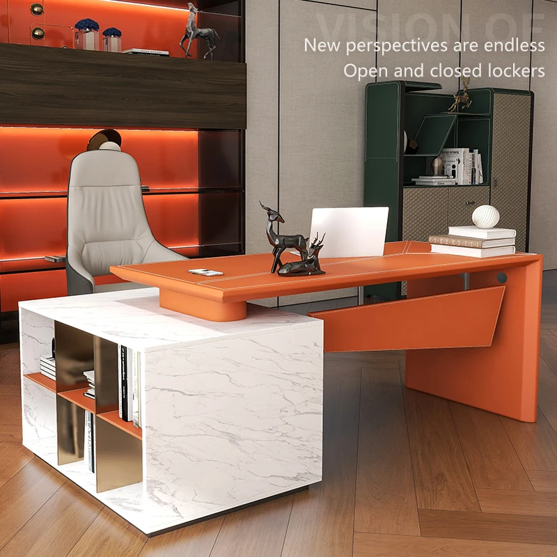 

Кожаный стол, простой современный домашний стол, рабочий стол, компьютерный стол, рабочий стол, офисный стол с одним столом и стульями