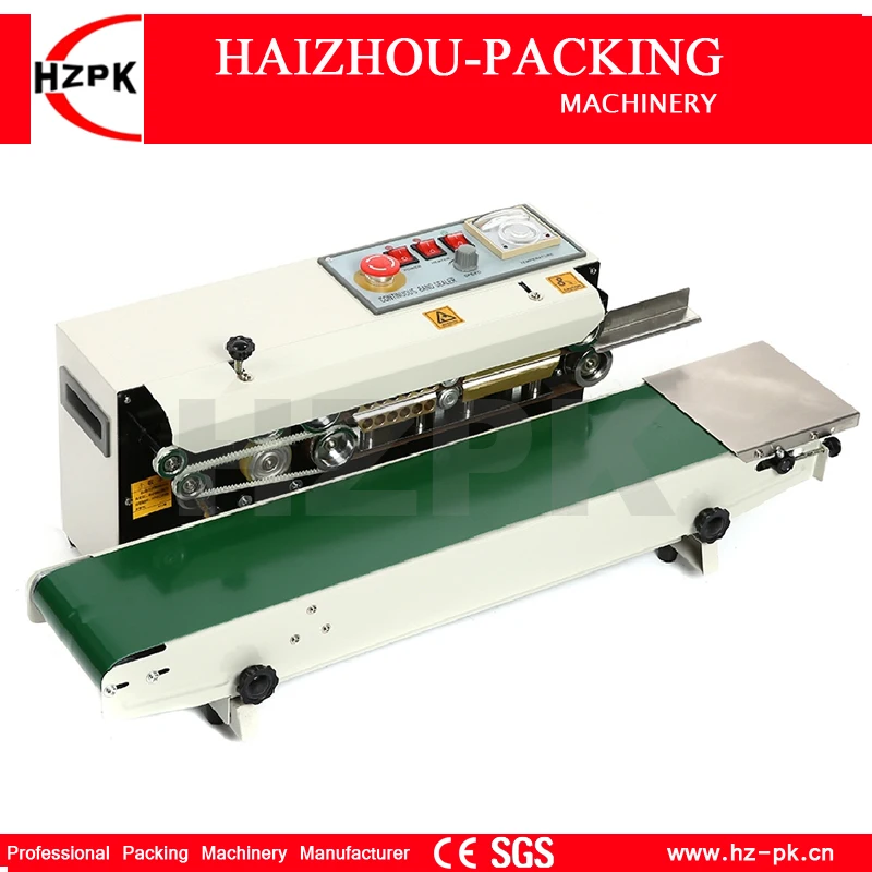 HZPK Metal With Spray Paint Desk Table Continuous Band Sealer Plastic Tea Food Bag Conveyor Belt Imprinting Packaging Machinery