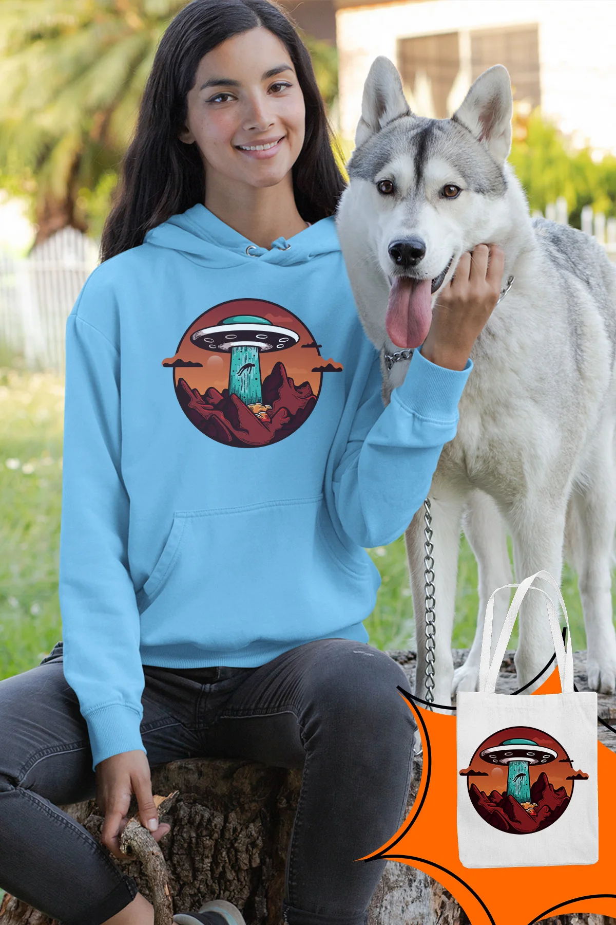 Женская толстовка с капюшоном Angemiel Wear Синяя изображением человеческого духа |